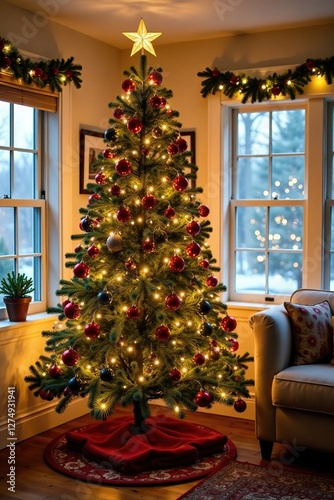Wallpaper Mural Farmhouse Christmas tree with a warm and inviting glow, lights, garlands, farmhouse Torontodigital.ca