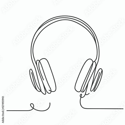 Minimalist line drawing of over-ear headphones on dark background