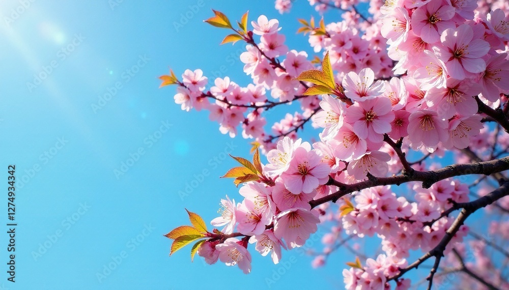 Obraz premium L Linden tree with blooming branches against a blue sky, spring sky, linden tree in bloom