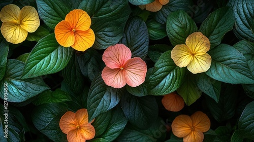 Wallpaper Mural Vibrant orange and peach flowers bloom amongst dark green leaves Torontodigital.ca