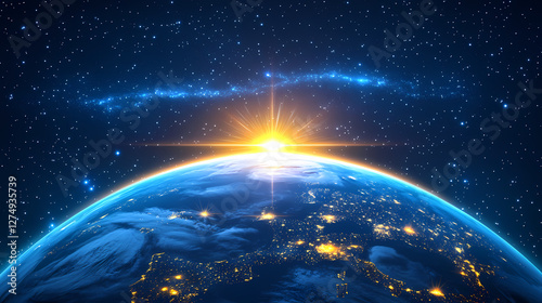 Earth from Space: A Blue Planet with Golden Horizon
