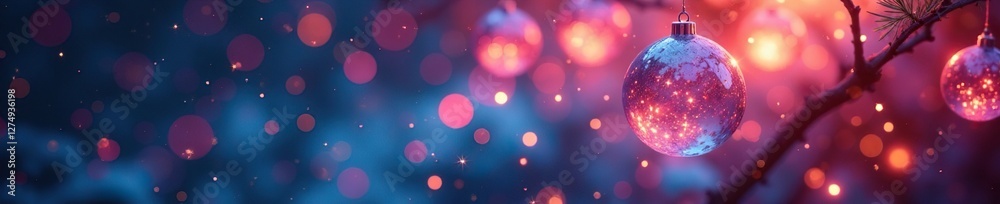 Fototapeta premium Iridescent Christmas light orbs suspended in air, soft, abstract, lights