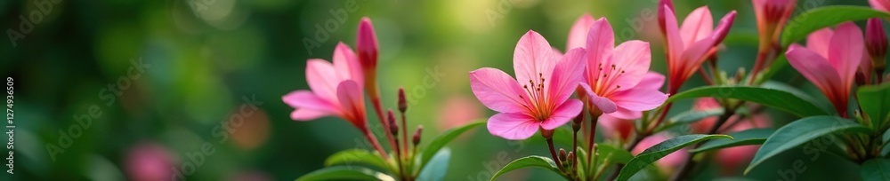 Delicate pink flowers of Alstroemeria in a lush bush amidst foliage, pink, bush Delicate pink flowers of Alstroemeria in a lush bush amidst foliage, pink, bush