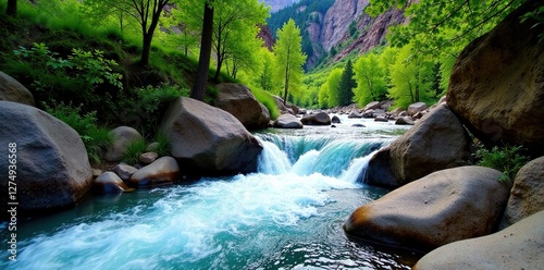 Fast flowing water in Little Cottonwood Canyon, landscape, canyon, fast flow photo