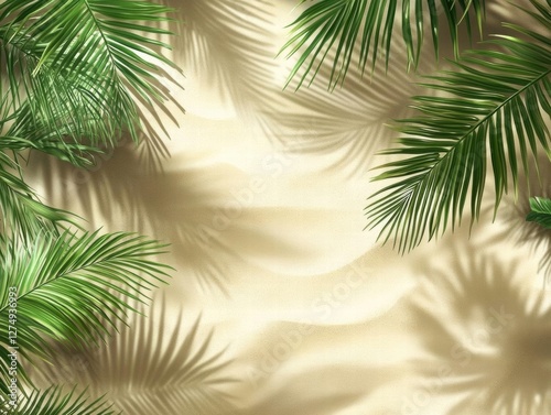 Tropical Beach Background with Palm Leaves and Shadows