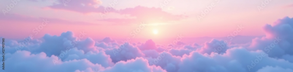 Obraz premium Soft pink and blue hues blend into the serene horizon, Calming scene, Pastel colors, Atmospheric effect