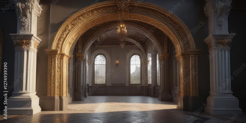 Obraz premium Intricate ornate archway with sweeping curves and gilded details, baroque architecture, carvings, moldings