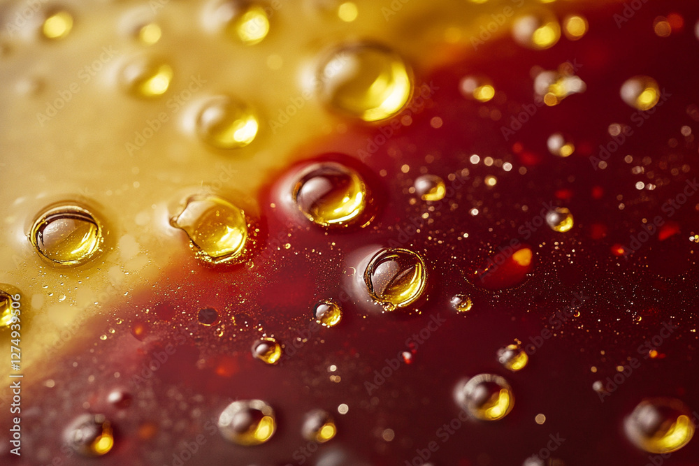 Close-up of colorful droplets on a reflective surface showcasing vibrant textures and natural patterns Close-up of colorful droplets on a reflective surface showcasing vibrant textures and natural patterns