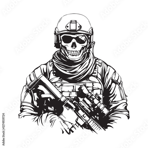 Soldier wearing skull mask image vector isolated on white background.