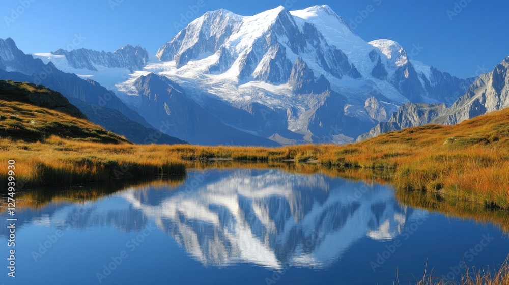 Fototapeta premium Majestic Mountain Reflected In Calm Alpine Lake