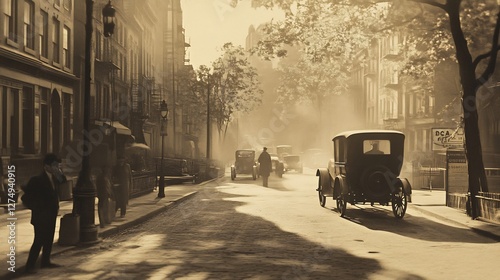 nostalgic sepia-toned city street with classic urban charm