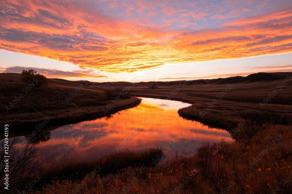 Serene Sunrise Over a Winding River Valley Serene Sunrise Over a Winding River Valley