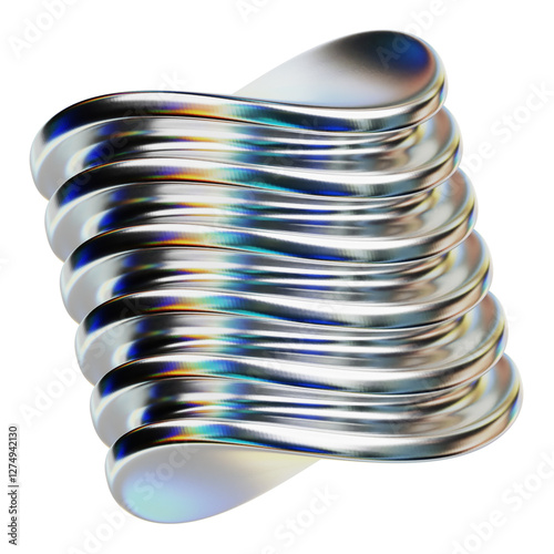 chrome abstract shape 3d icon isolated on the transparent background