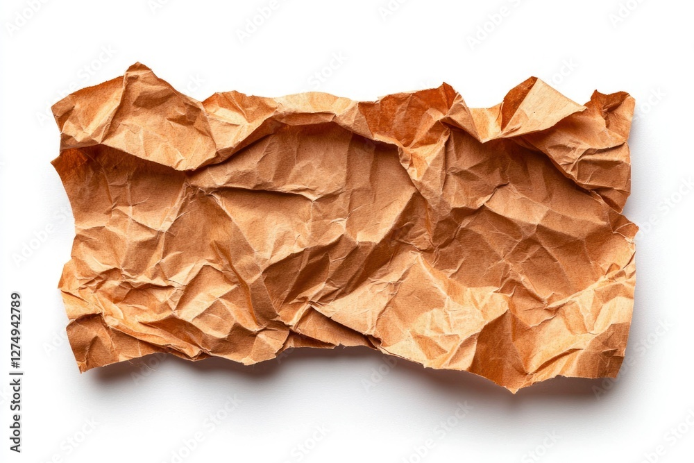 Obraz premium Crumpled Kraft Paper, Top View, Isolated Background, Graphic Element