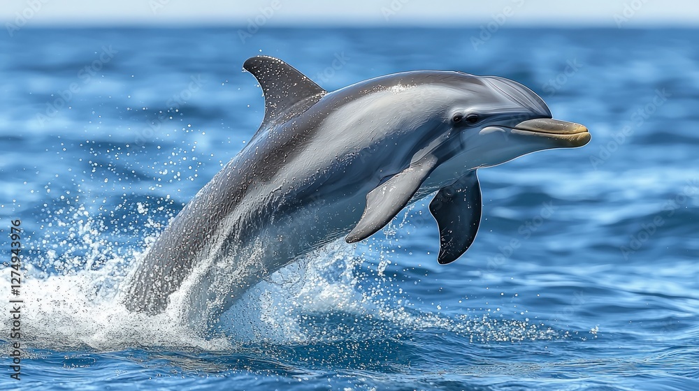 Obraz premium Majestic Dolphin Leaping Ocean Wildlife Marine Animal Aquatic Mammal Nature Photograph