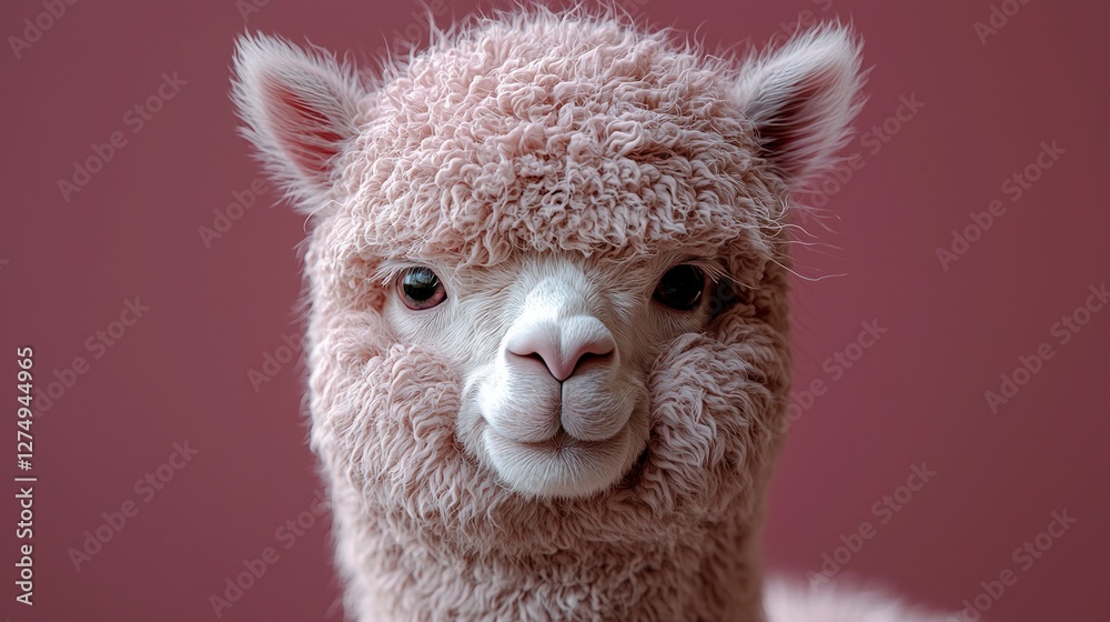 Adorable Alpaca Portrait Fluffy Cute Farm Animal Closeup Adorable Alpaca Portrait Fluffy Cute Farm Animal Closeup