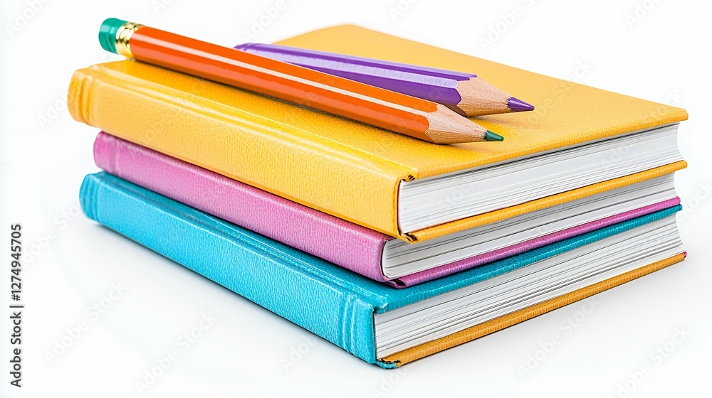 Colorful Notebooks and Pencils on White Background Colorful Notebooks and Pencils on White Background