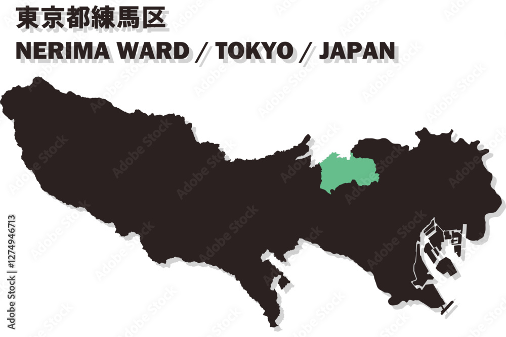 Obraz premium 日本地図-東京都-練馬区ベクターイラストマップ