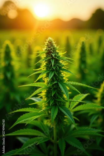 Healthy and robust cannabis plants in the sun, marijuana, field