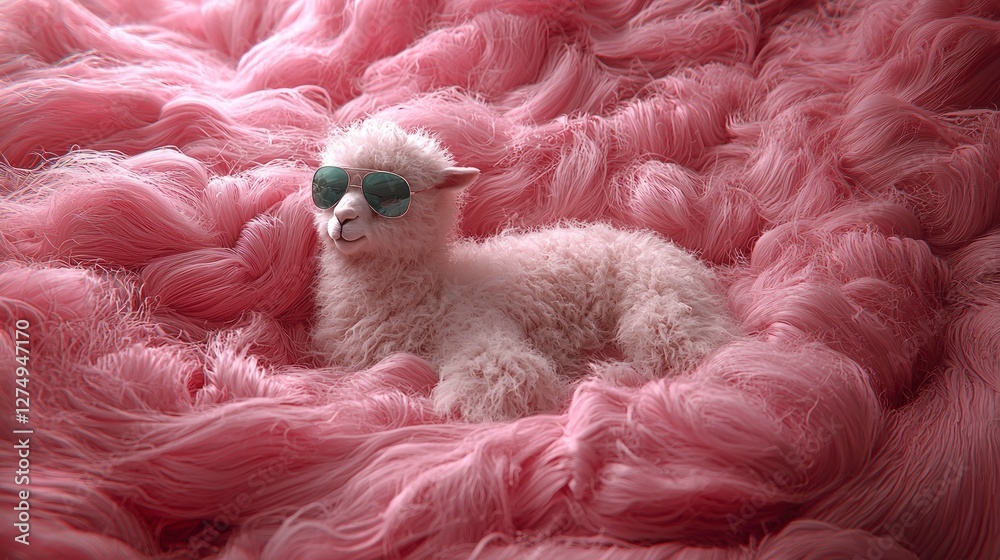 Cute Alpaca in Pink Yarn Fashion Animals Soft Fluffy Trendy Cute Alpaca in Pink Yarn Fashion Animals Soft Fluffy Trendy