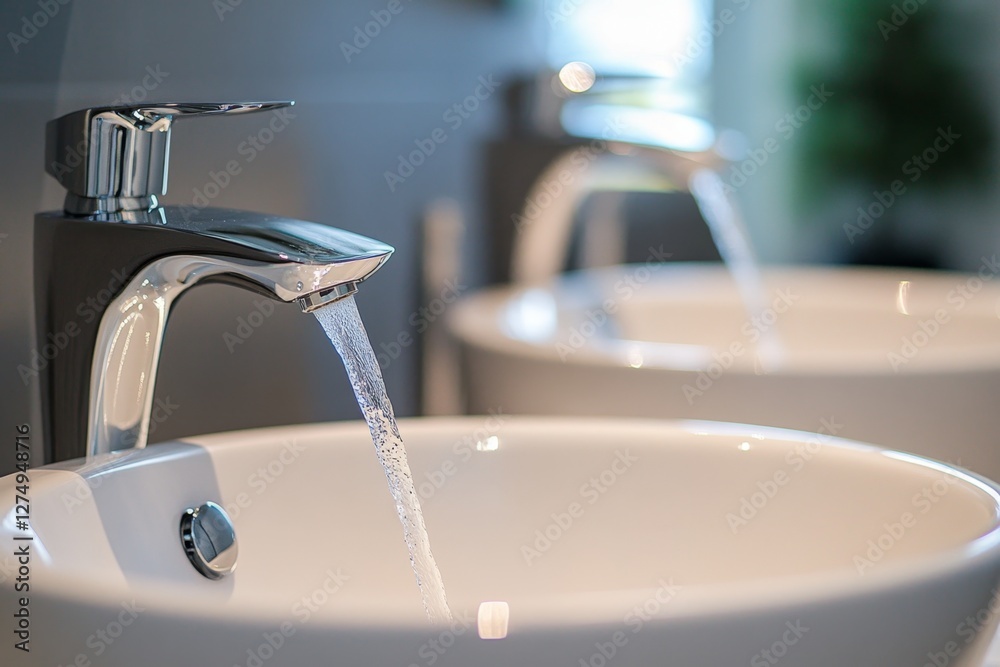 Modern bathroom sink faucet running water Modern bathroom sink faucet running water