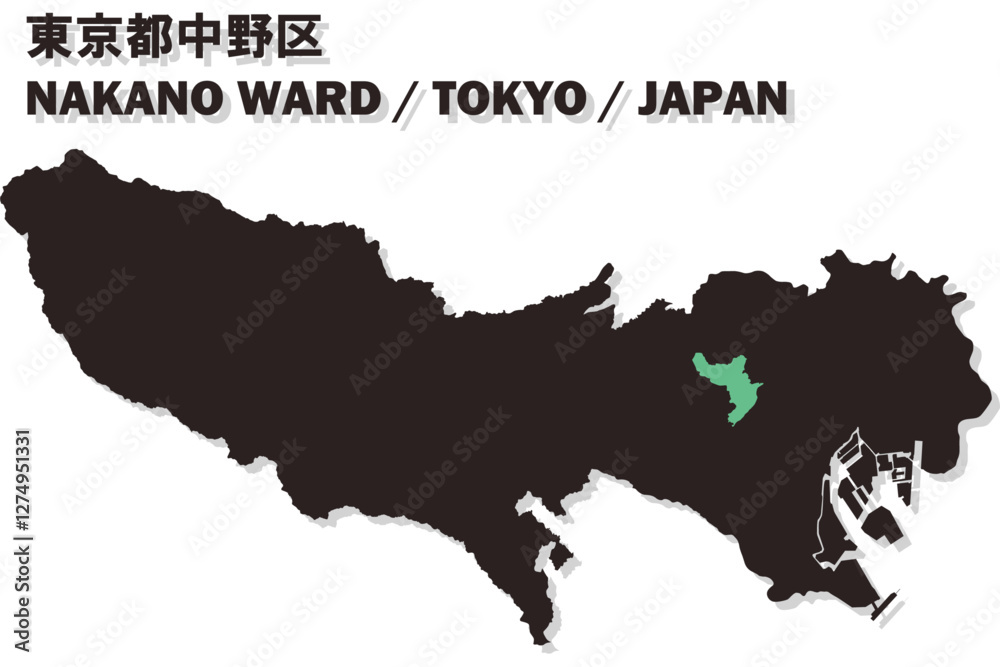 Fototapeta premium 日本地図-東京都-中野区ベクターイラストマップ