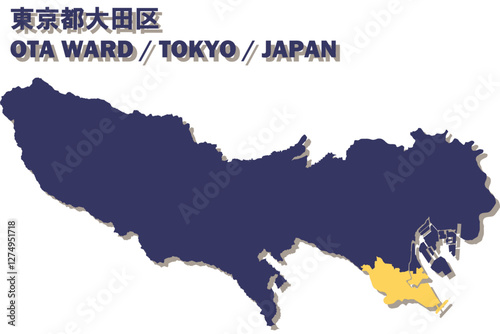 日本地図-東京都-大田区ベクターイラストマップ
