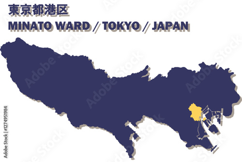 日本地図-東京都-港区ベクターイラストマップ