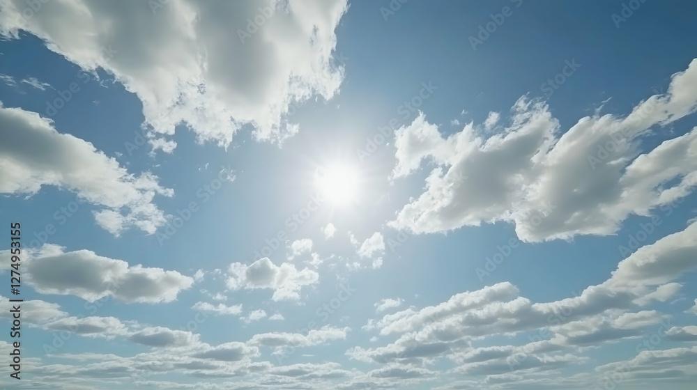 Bright sunny day with fluffy cumulus clouds scattered across a vivid blue sky. Perfect for background or design. Bright sunny day with fluffy cumulus clouds scattered across a vivid blue sky. Perfect for background or design.