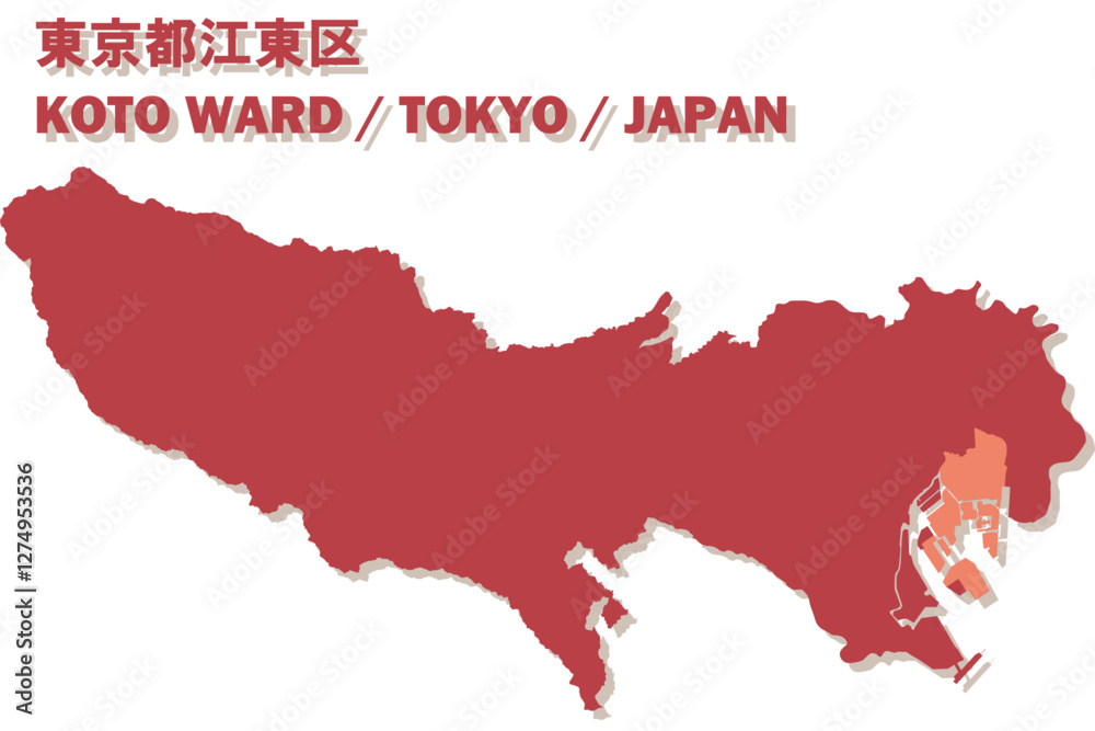 Obraz premium 日本地図-東京都-江東区ベクターイラストマップ