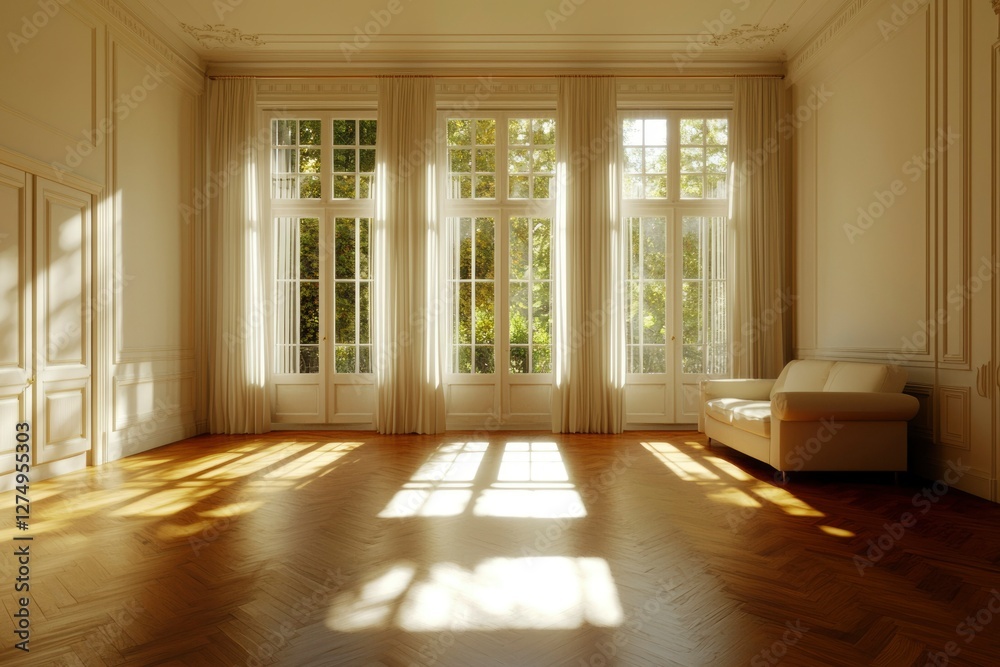 Obraz premium Sunlit Empty Room with Large Windows