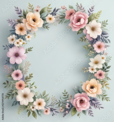 Watercolor floral wreath vector pattern with pastel colors and delicate flowers ,  abstract flowers,  bohemian style,  nature-inspired art