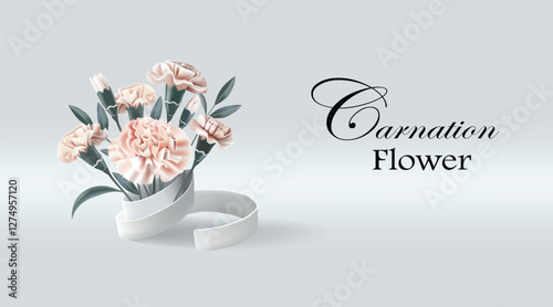 Illustration of a carnation flower in 3D style. Vector illustration.