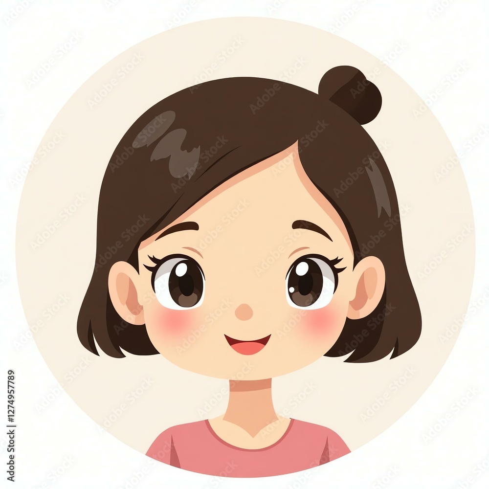 cute girl round face on white background