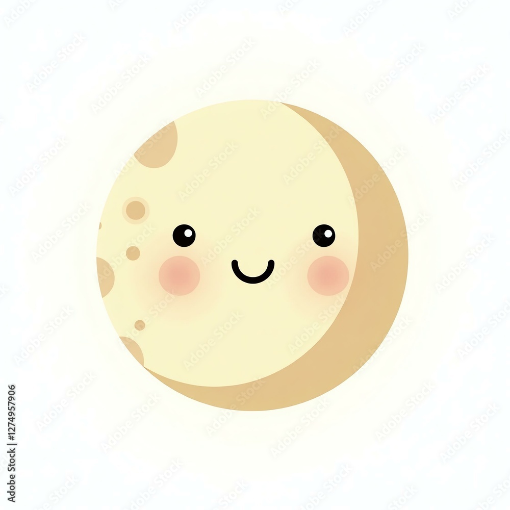 cute moon round face on white background cute moon round face on white background