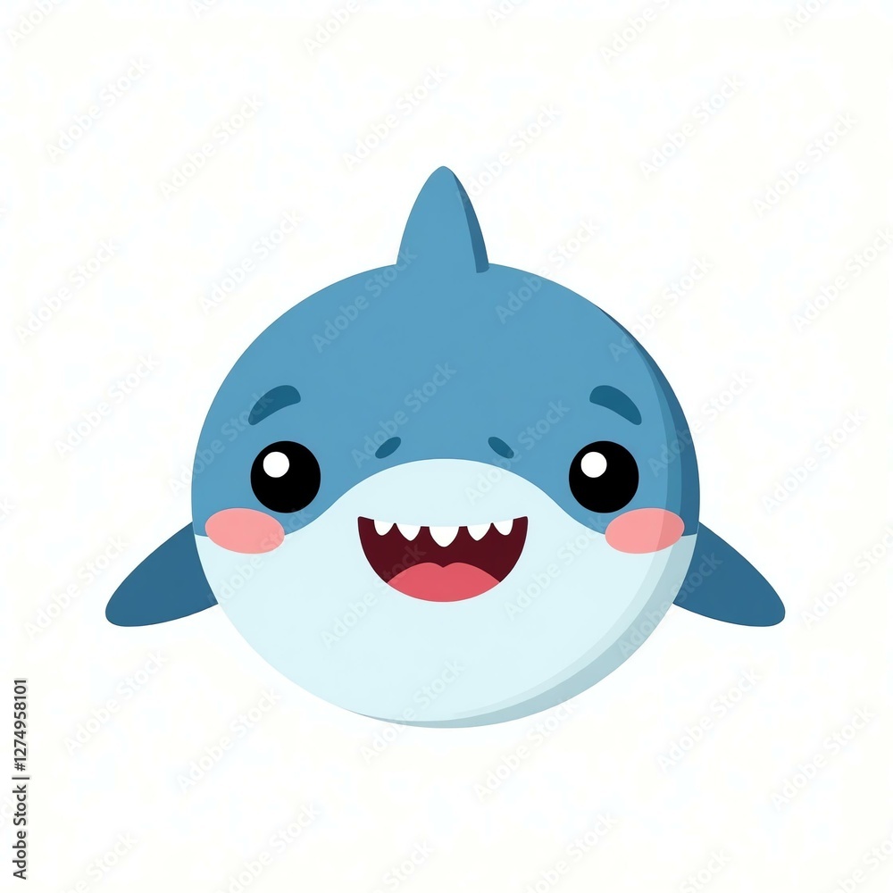 cute shark round face on white background cute shark round face on white background