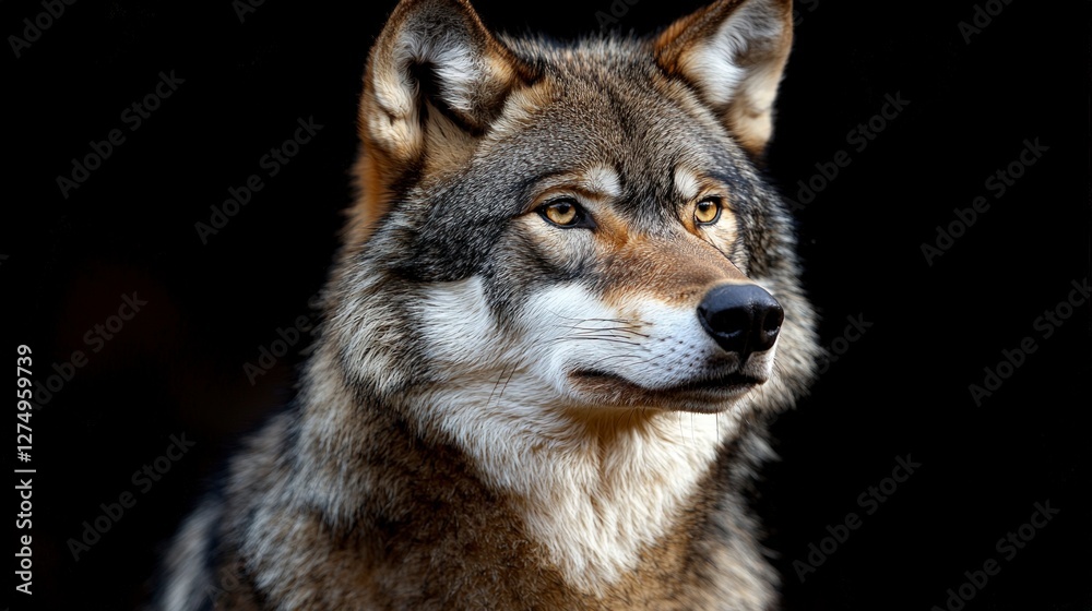 Fototapeta premium Majestic Wolf Portrait Wild Canine Powerful Predator Dark Background