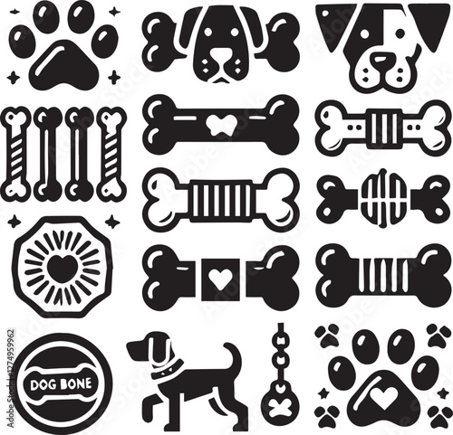 Pets & Animals vector, dog bone vector set, dog bone vector silhouette vector black and white, dog silhouette art