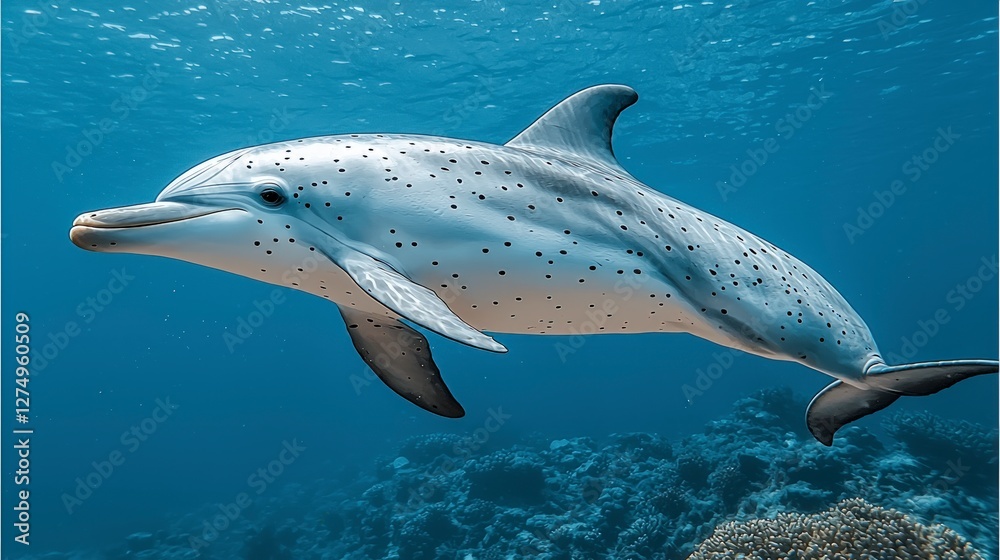 Obraz premium Graceful Spotted Dolphin Underwater Ocean Wildlife Marine Mammal