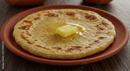 traditional indian gujarati food flat bread or chapati, roti with butter  photo