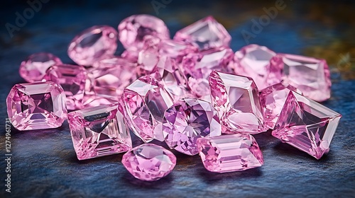 Pile of Pink Sapphire Gems on Dark Textured Surface Sparkle Brightly photo