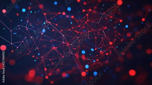 Tech-Style Network Structure with Red and Blue Lines