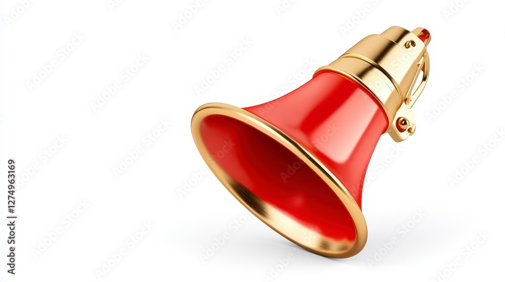 Red and Golden Megaphone Isolated on White Background For Announcement Concept