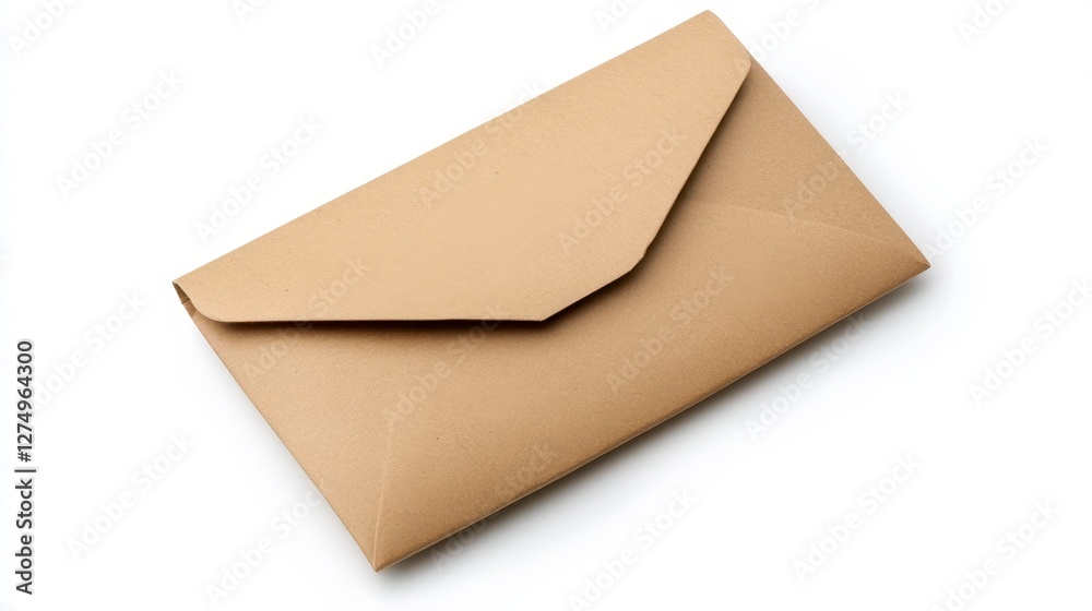 Textured Beige Envelope Closed on A White Background in Flat Lay Style Textured Beige Envelope Closed on A White Background in Flat Lay Style
