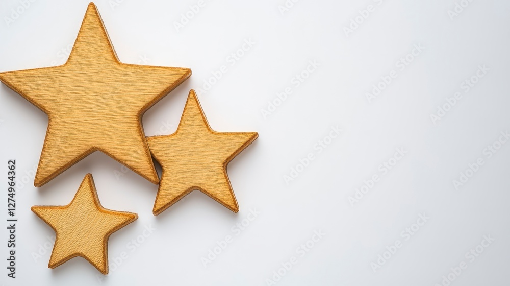 Three Golden Stars Arranged on a Clean White Background for Festive Decoration