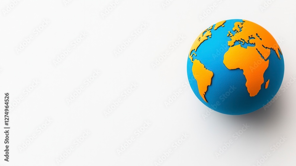 Fototapeta premium Vibrant Blue and Orange Globe on a White Background Featuring Geographic World Elements