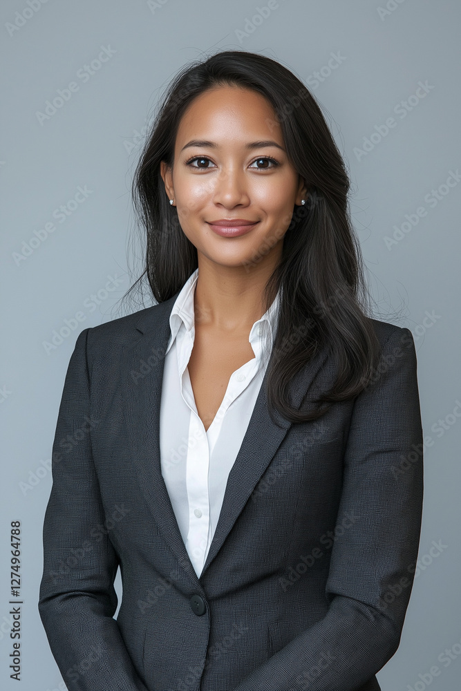 Portrait of a Confident Asian Businesswoman in a Gray Suit Portrait of a Confident Asian Businesswoman in a Gray Suit