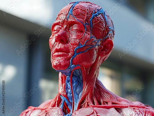 Anatomical Human Head & Neck, Outdoor Display, City Background photo