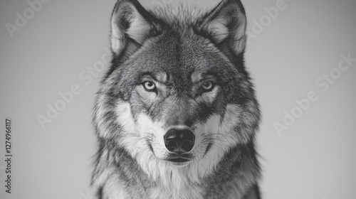 Majestic Wolf Portrait  Black   White Canine Photography