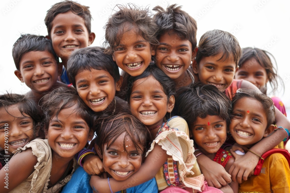 Group of indian kids smiling and looking at the camera on a sunny day Group of indian kids smiling and looking at the camera on a sunny day